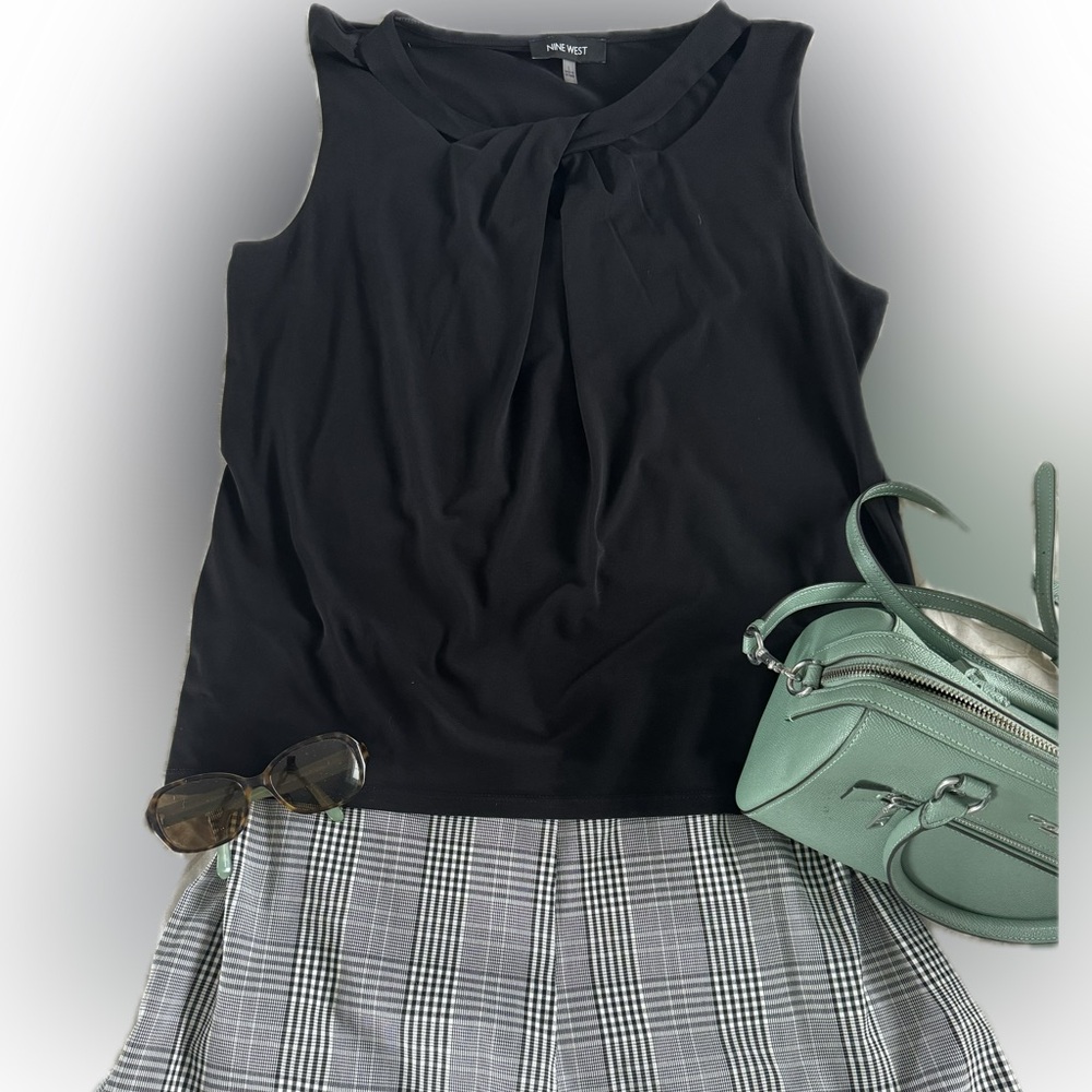 NINE WEST black classic dressy tank with modest cut outs size L